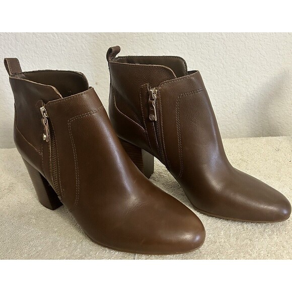 Antonio Melani Women's Size 10M Brown Double Zipper Leather Booties Harlen - Picture 1 of 11
